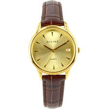 Gold Tone Case on Brown Leather Band with Champagne Dial & Date Watch1