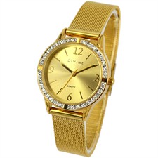 Steel Gold Tone Crystal Dial with  Mesh band Watch1