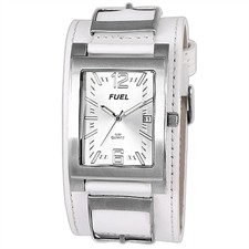 Steel Case White Cuff Silver Arabic & Baton Date 50M Watch1