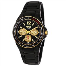 Gold Tone Case Black IP Bracelet Black Arabic & Baton Multi-Function 100M Watch1